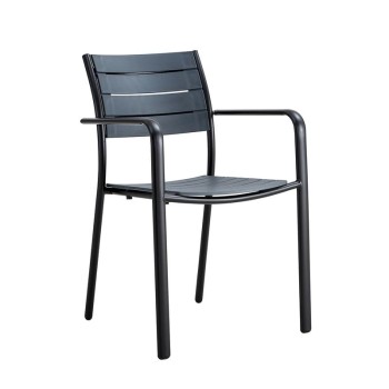 SAGA Πολυθρόνα Στοιβαζόμενη, Μέταλλο Βαφή Μαύρο, PP-UV Ανθρακί