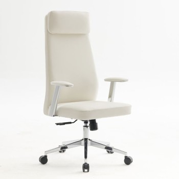 BF8800 Πολυθρόνα Γραφείου Διευθυντή, Pu Άσπρο, Βάση & Μπράτσα Χρώμιο