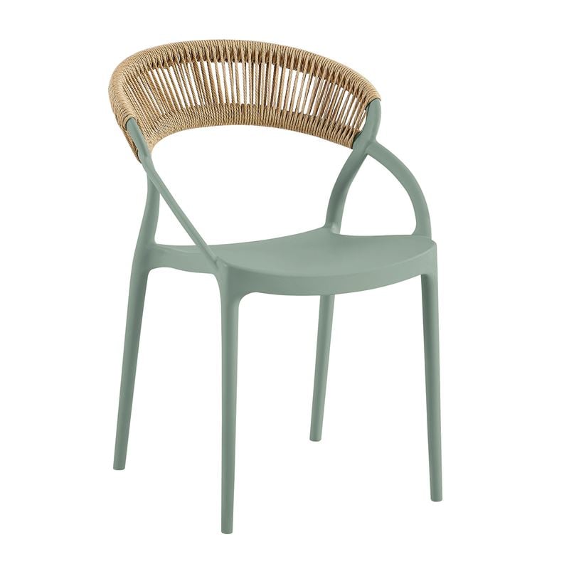 DORA Πολυθρόνα Στοιβαζόμενη, PP Πράσινο, Rope Wicker Φυσικό