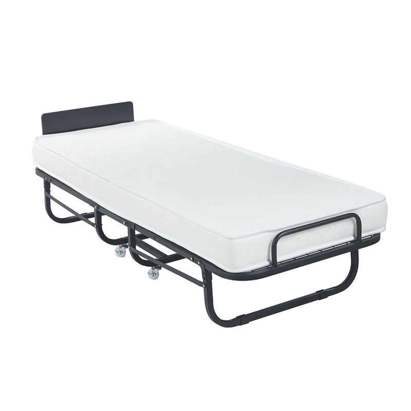 COLMAN Κρεβάτι Πτυσσόμενο Βοηθητικό Μέταλλο Βαφή Μαύρο, Στρώμα 12cm