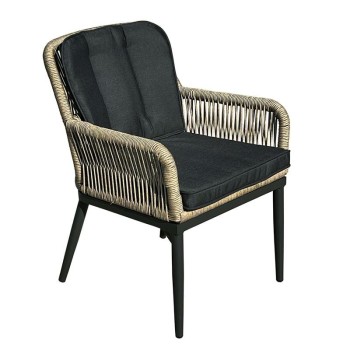 ALLEY Πολυθρόνα Τραπεζαρίας Κήπου ALU Ανθρακί, Rope Φυσικό 6mm, Μαξιλάρια Ανθρακί