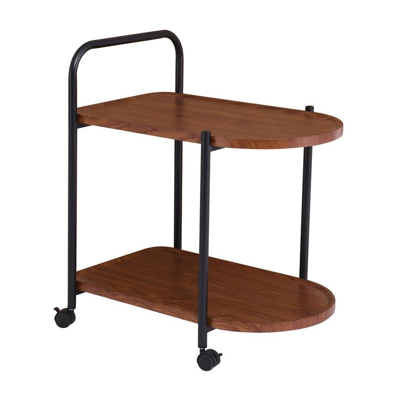 TROLLEY - Βοηθητικό Τραπεζάκι Μέταλλο Βαφή Μαύρο, MDF with PVC Απόχρωση Καρυδί