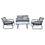 ROCCO Set Σαλόνι Κήπου 4τεμ, Μέταλλο Μαύρο,RopeWicker Γκρι, Μαξιλ.Σκούρο Γκρι, Γυαλί Μαύρο