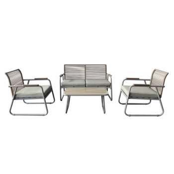 ROCCO Set Σαλόνι Κήπου 4τεμ, Μέταλλο Μπεζ, Rope Wicker Μπεζ, Μαξιλ.Μπεζ, Γυαλί Μπεζ