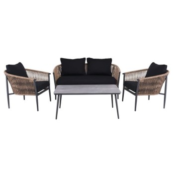 GASBA Set Σαλόνι Κήπου 4τεμ, Alu Ανθρακί, Rope Wicker Φυσικό, Μαξιλάρια Σκούρο Γκρι