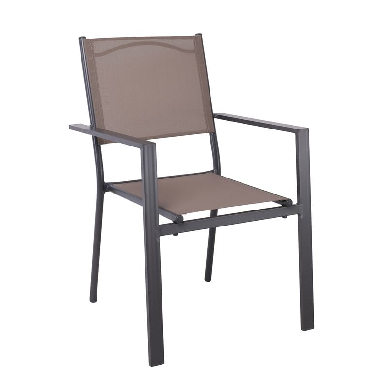 AMIRAL Πολυθρόνα Dining Στοιβαζόμενη, Aλουμίνιο Ανθρακί - Textilene Cappuccino