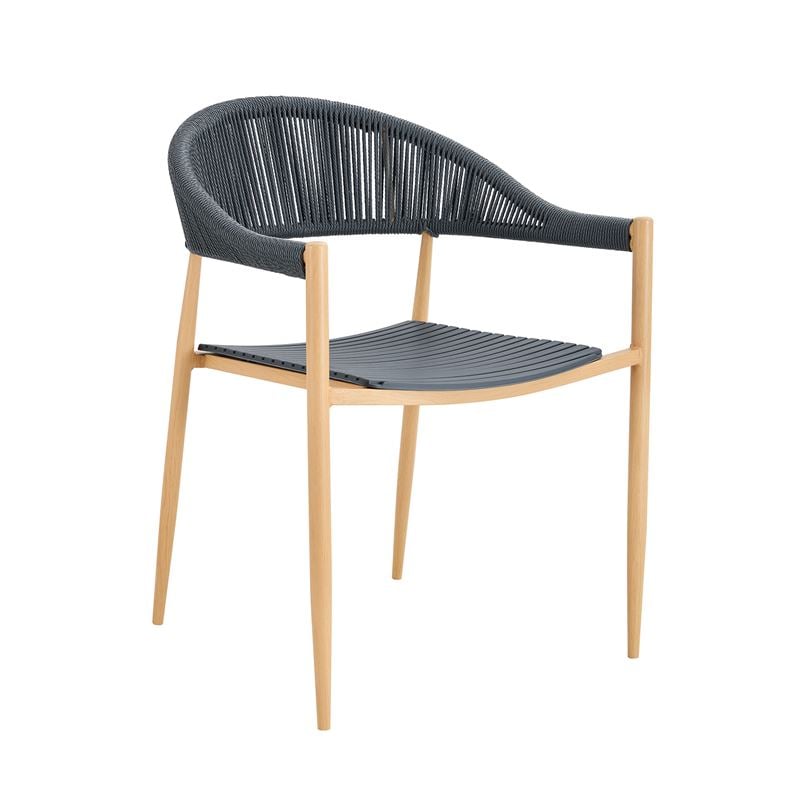 MALTA Πολυθρόνα Στοιβαζόμενη, Μέταλλο Βαφή Φυσικό, PP-UV Γκρι, Rope Wicker Γκρι