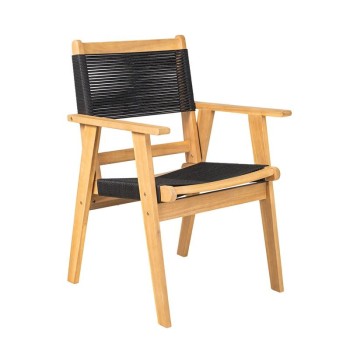 COFFEE Dining Πολυθρόνα Βεράντας - Κήπου, Ξύλο Ακακία Φυσικό, Rope Wicker Μαύρο