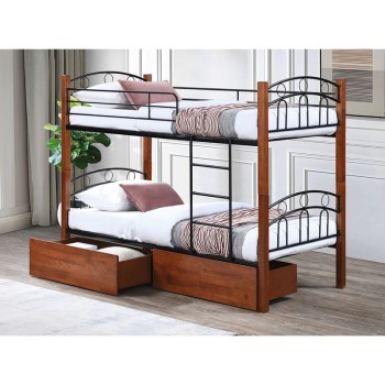 NORTON Κρεβάτι Κουκέτα με 2 Συρτάρια 94x47x30cm, Μέταλλο Βαφή Μαύρο-Ξύλο Καρυδί