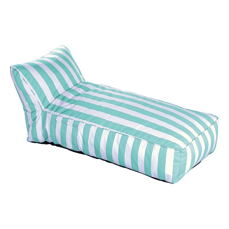 TACO MAX Πουφ Ξαπλώστρα Ανάκλιντρο, 100% Αδιάβροχο Ύφασμα Ριγέ Άσπρο/Τιρκουάζ