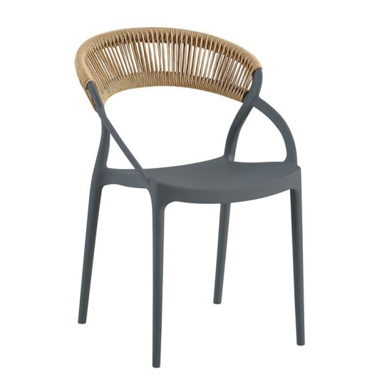 DORA Πολυθρόνα Στοιβαζόμενη, PP Ανθρακί, Rope Wicker Φυσικό DORA Πολυθρόνα Στοιβαζόμενη, PP Ανθρακί, Rope Wicker Φυσικό
