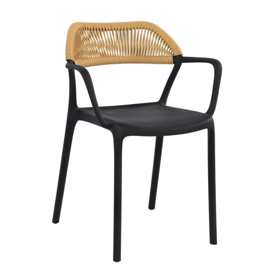 DOLLI Πολυθρόνα Στοιβαζόμενη, PP-UV Μαύρο, Rope Wicker Φυσικό DOLLI Πολυθρόνα Στοιβαζόμενη, PP-UV Μαύρο, Rope Wicker Φυσικό