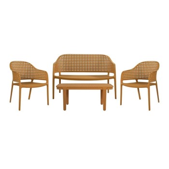 MALAGA Set Σαλόνι Κήπου PP-UV Κροκί: Καναπές + 2 Πολυθρόνες + Τραπεζάκι