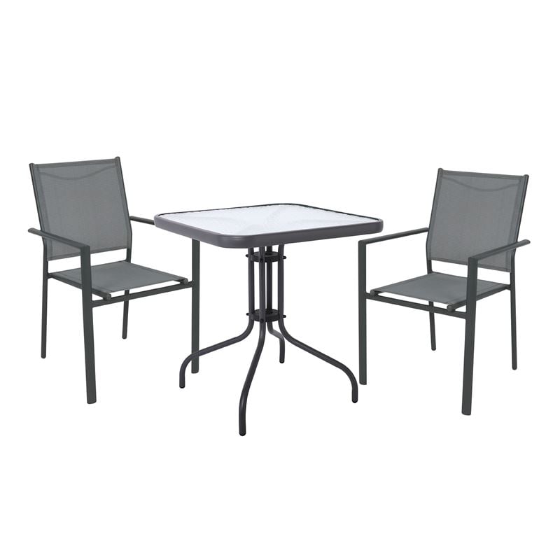 LANSON - BALENO Set Τραπεζαρία Μέταλλο Ανθρακί, Textilene Γκρι: Τραπέζι + 2 Πολυθρόνες