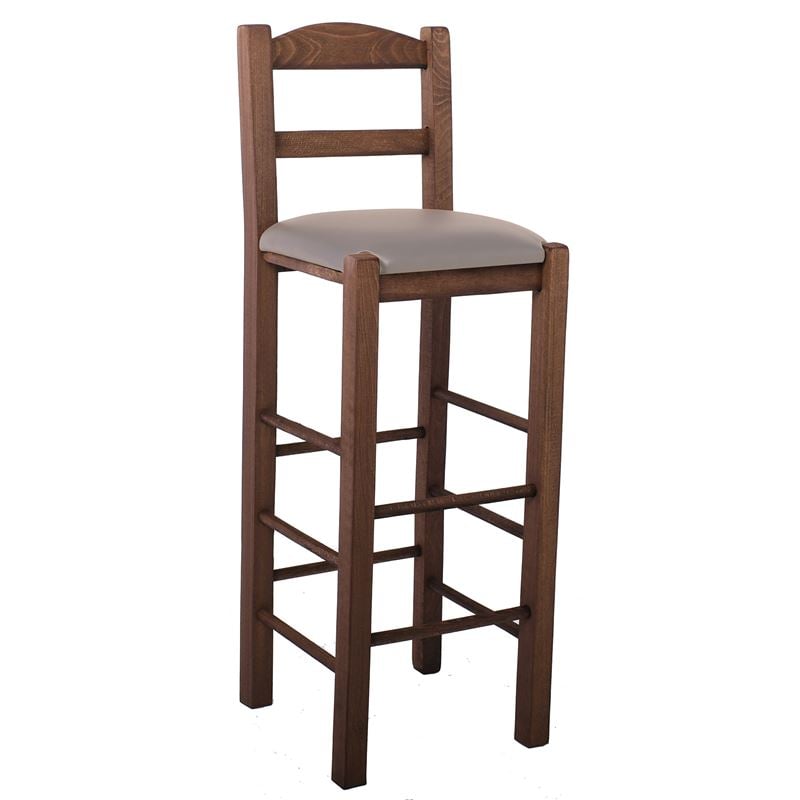 ΣΙΦΝΟΣ Σκαμπό BAR με Πλάτη, Οξιά Βαφή Εμποτισμός Καρυδί, Κάθισμα Pu Cappuccino