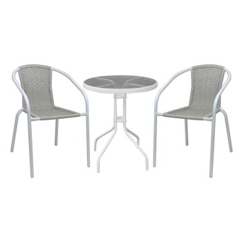 BALENO-W Set Κήπου - Βεράντας: Τραπέζι + 2 Πολυθρόνες Μέταλλο Άσπρο, Wicker Beige