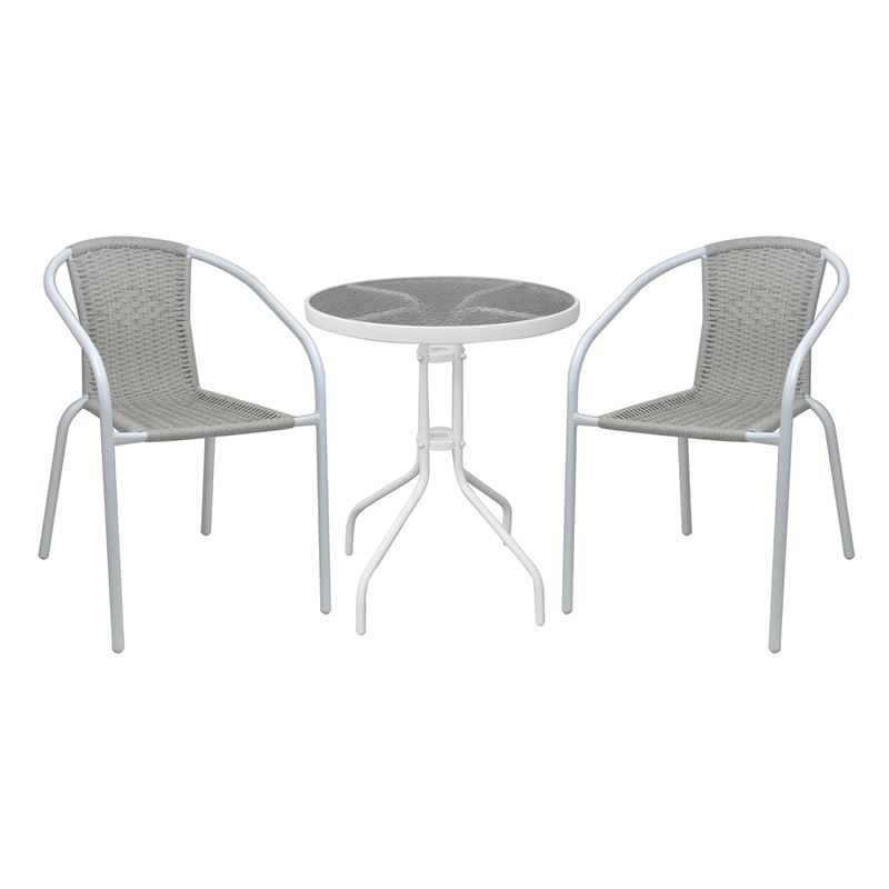 BALENO-W Set Κήπου - Βεράντας: Τραπέζι + 2 Πολυθρόνες Μέταλλο Άσπρο, Wicker Beige