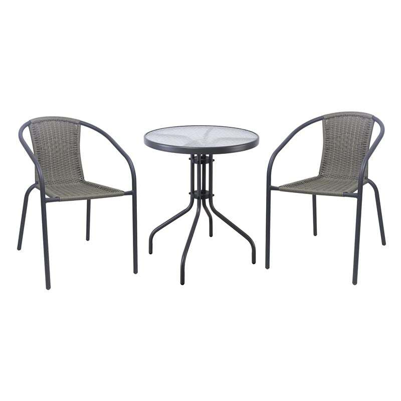 BALENO-W Set Κήπου - Βεράντας: Τραπέζι + 2 Πολυθρόνες Μέταλλο Ανθρακί, Wicker Mixed Grey