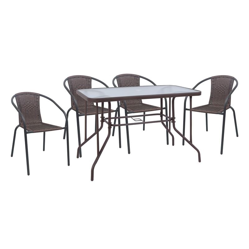 BALENO-W Set Τραπεζαρία Κήπου: Τραπέζι + 4 Πολυθρόνες Μέταλλο Καφέ, Wicker Brown