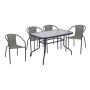 BALENO-W Set Τραπεζαρία Κήπου: Τραπέζι + 4 Πολυθρόνες Μέταλλο Ανθρακί, Wicker Mixed Grey