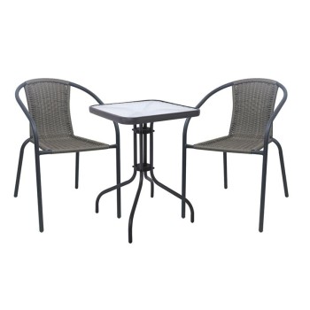 BALENO-W Set Κήπου - Βεράντας: Τραπέζι + 2 Πολυθρόνες Μέταλλο Ανθρακί, Wicker Mixed Grey