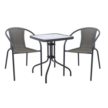 BALENO-W Set Κήπου - Βεράντας: Τραπέζι + 2 Πολυθρόνες Μέταλλο Ανθρακί, Wicker Mixed Grey