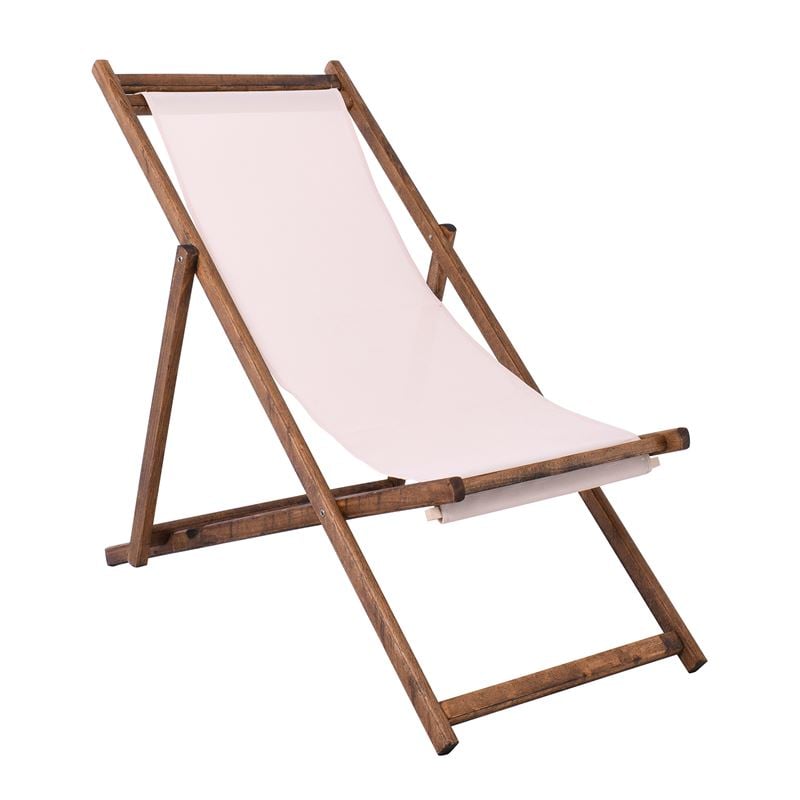 Σαιζ-Λόνγκ Ξαπλώστρα 3 θέσεων κλίσης, Οξιά Καρυδί - Textilene Εκρού, Πτυσσόμενη