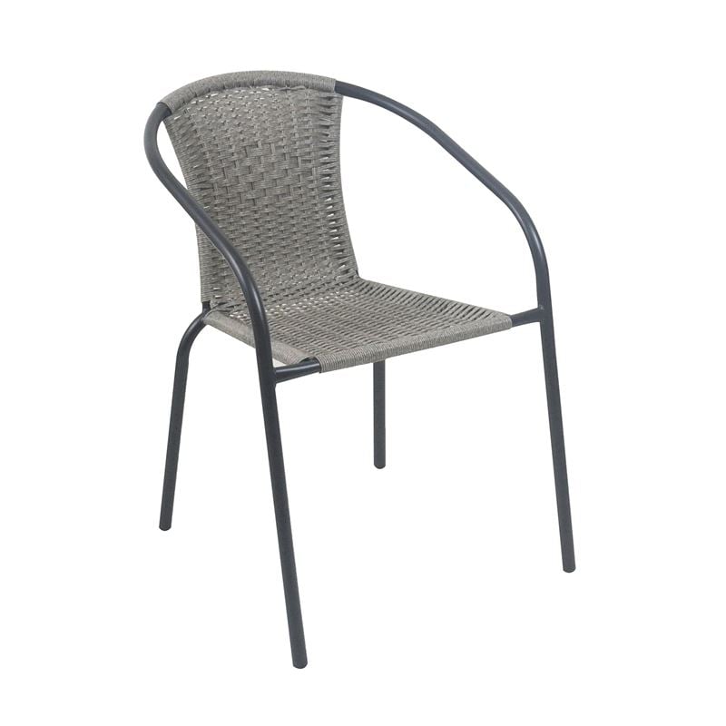 BALENO-W Πολυθρόνα Στοιβαζόμενη, Μέταλλο Βαφή Μαύρο, Wicker Mixed Grey