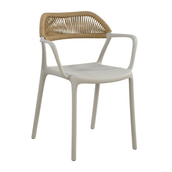 DOLLI Πολυθρόνα Στοιβαζόμενη, PP-UV Γκρι, Rope Wicker Φυσικό DOLLI Πολυθρόνα Στοιβαζόμενη, PP-UV Γκρι, Rope Wicker Φυσικό