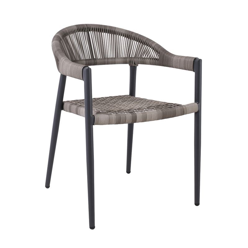 MADISON Πολυθρόνα Βεράντας- Κήπου, ALU Ανθρακί, Rope Wicker Γκρι, Στοιβαζόμενη