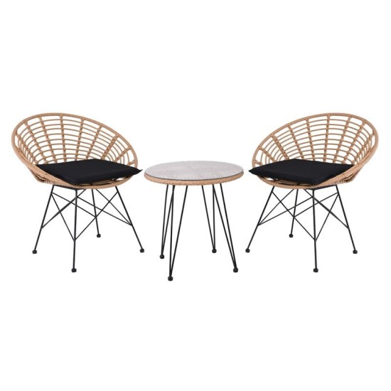 SALSA Coral Coffee Set Κήπου Μέταλλο Μαύρο - Γυαλί - Wicker Φυσικό: Τραπεζάκι+2 Πολυθρόνες SALSA Coral Coffee Set Κήπου Μέταλλο Μαύρο - Γυαλί - Wicker Φυσικό: Τραπεζάκι+2 Πολυθρόνες