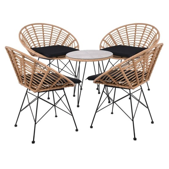 SALSA Coral Coffee Set Κήπου Μέταλλο Μαύρο - Γυαλί - Wicker Φυσικό: Τραπεζάκι+4 Πολυθρόνες SALSA Coral Coffee Set Κήπου Μέταλλο Μαύρο - Γυαλί - Wicker Φυσικό: Τραπεζάκι+4 Πολυθρόνες