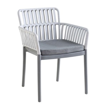 SYLVIA Πολυθρόνα Βεράντας- Κήπου, PP-UV Ανοιχτό Γκρι- Ανθρακί, Μαξιλάρι Γκρι (KD)