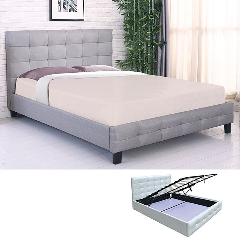 FIDEL Κρεβάτι Διπλό με Αποθηκευτικό Χώρο, για Στρώμα 140x190cm, Ύφασμα Γκρι