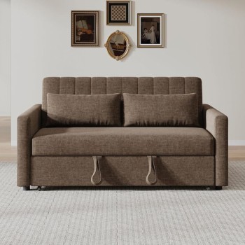 TEMPO-W Καναπές - Κρεβάτι, Με ανάκλιση πλάτης, Ύφασμα Καφέ