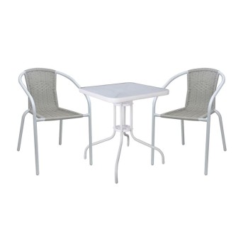 BALENO-W Set Κήπου - Βεράντας: Τραπέζι + 2 Πολυθρόνες Μέταλλο Άσπρο, Wicker Beige