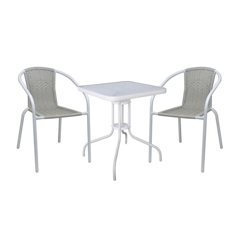 BALENO-W Set Κήπου - Βεράντας: Τραπέζι + 2 Πολυθρόνες Μέταλλο Άσπρο, Wicker Beige