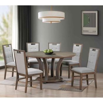 GORDON Set Τραπεζαρία Ξύλινη Σαλονιού: Τραπέζι+6 Καρέκλες, Antique Grey Walnut, Ύφ.Γκρι