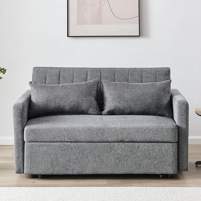 TEMPO-W Καναπές - Κρεβάτι, Με ανάκλιση πλάτης, Ύφασμα Γκρι