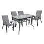 RIO Set Τραπεζαρία Κήπου Μέταλλο Βαφή Μαύρο, Textilene Γκρι: Τραπέζι + 4 Πολυθρόνες