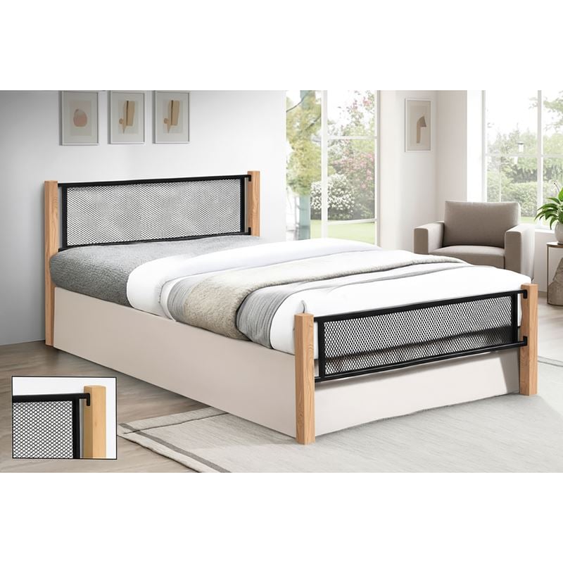 ΝΕΤ Κρεβάτι Διπλό για Στρώμα 150x200cm, Μέταλλο Βαφή Μαύρο, Ξύλο Φυσικό