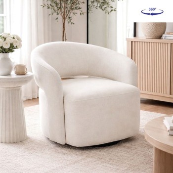 CUBA Πολυθρόνα Σαλονιού Περιστρεφόμενη, Teddy Ύφασμα Άσπρο