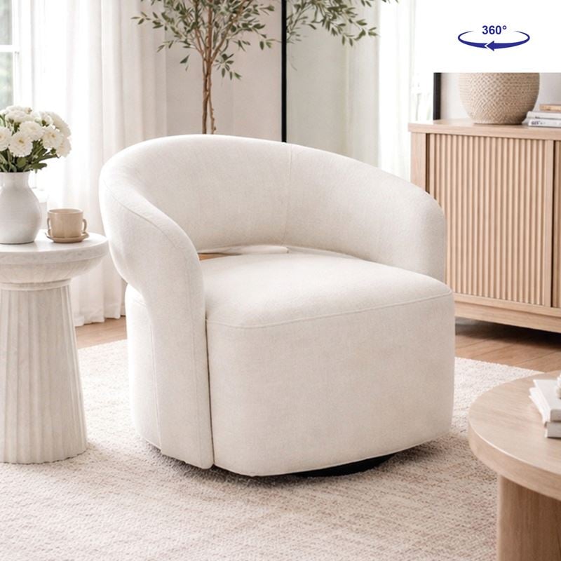 CUBA Πολυθρόνα Σαλονιού Περιστρεφόμενη, Teddy Ύφασμα Άσπρο