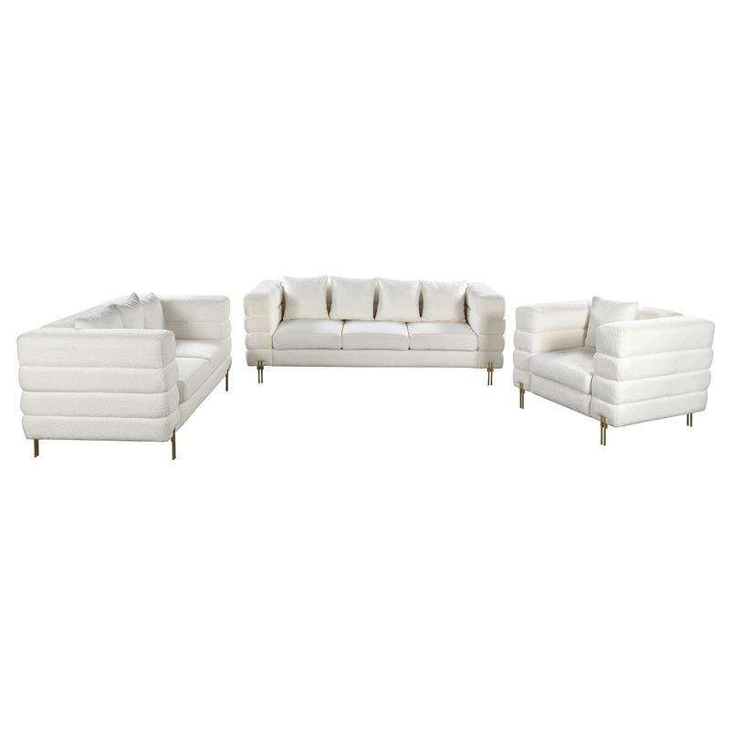 MORRIS Set Σαλόνι - Καθιστικό 3θέσιος + 2θέσιος + Πολυθρόνα Ύφασμα Teddy Άσπρο