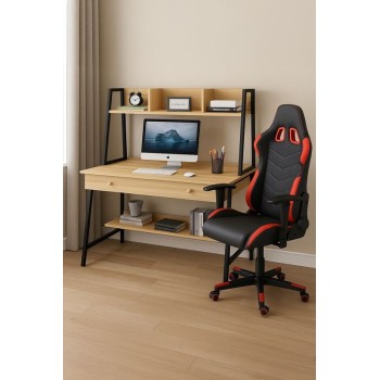 STUDENT-1 Set Γραφείο Η/Υ Sonoma - Μαύρο + Πολυθρόνα Gaming Μαύρο - Κόκκινο