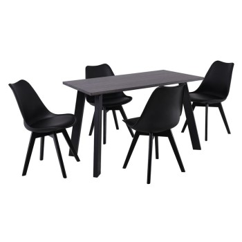 MARTIN Set Τραπεζαρία: Τραπέζι + 4 Καρέκλες, MDF Grey Walnut, Μέταλλο-Ξύλο-PP και PU Μαύρο