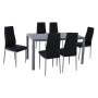 JETTA-DEGO Set Τραπεζαρία: Τραπέζι + 6 Καρέκλες, Μέταλλο Γκρι - Γυαλί Μαύρο - PVC Μαύρο
