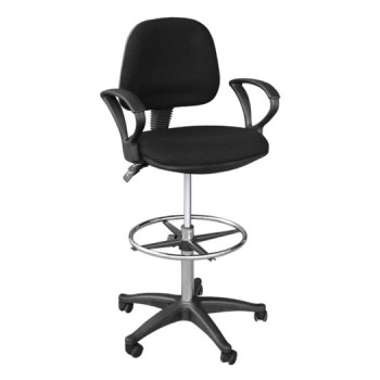 BF501 Σκαμπό Reception - Ταμείου με Πλάτη και Μπράτσα, Ύφασμα Μαύρο