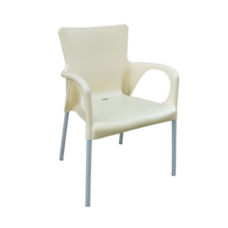 LARA Πολυθρόνα Pro Dining Στοιβαζόμενη, ALU Silver, PP - UV Protection Απόχρωση Εκρού