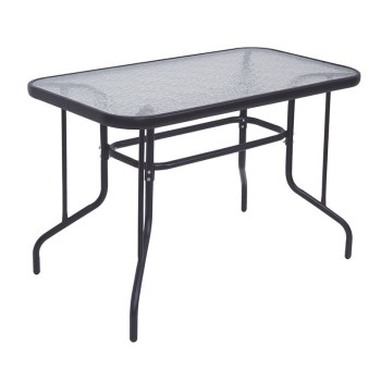 BALENO Τραπέζι Κήπου - Βεράντας, Μέταλλο Βαφή Ανθρακί, Γυαλί Tempered
